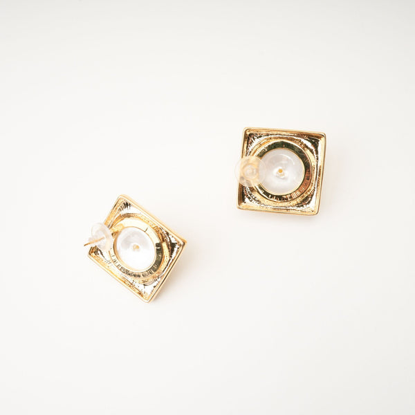 Vintage Pearl Stud Earrings with Gold Frame
