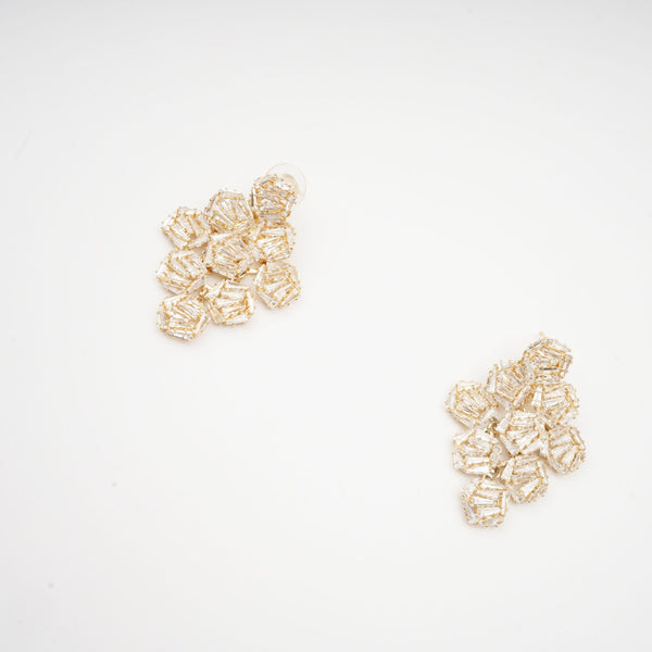 Gold Cluster Earrings with Baguette Crystals