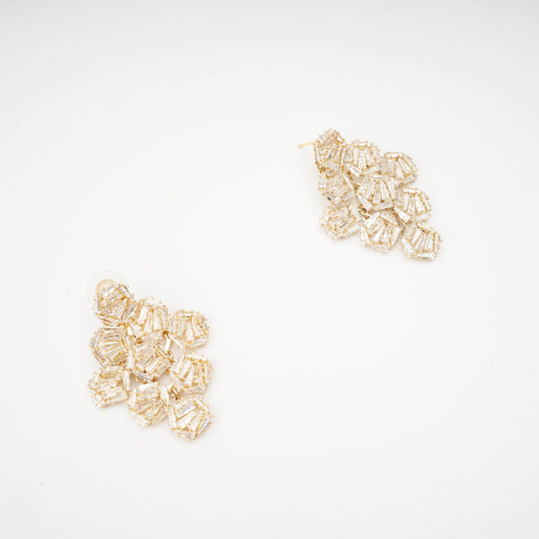Gold Cluster Earrings with Baguette Crystals