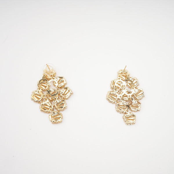 Gold Cluster Earrings with Baguette Crystals
