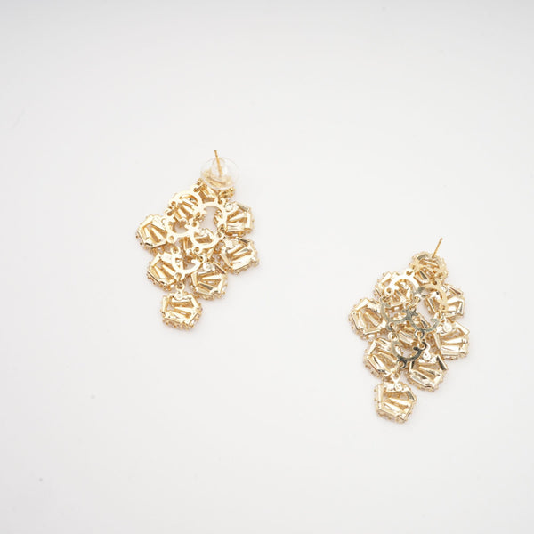 Gold Cluster Earrings with Baguette Crystals
