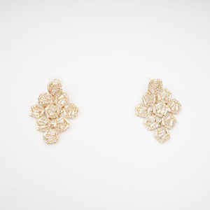 Gold Cluster Earrings with Baguette Crystals