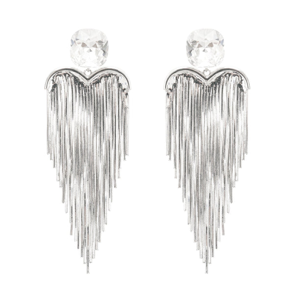 Crystal Top Long Fringe Drop Earrings