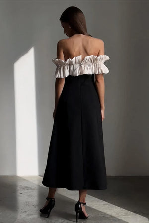 Robe midi noire à volants