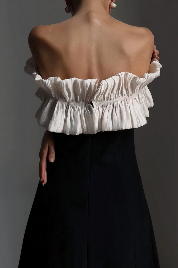 Robe midi noire à volants