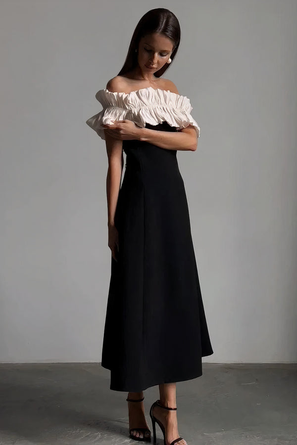 Robe midi noire à volants