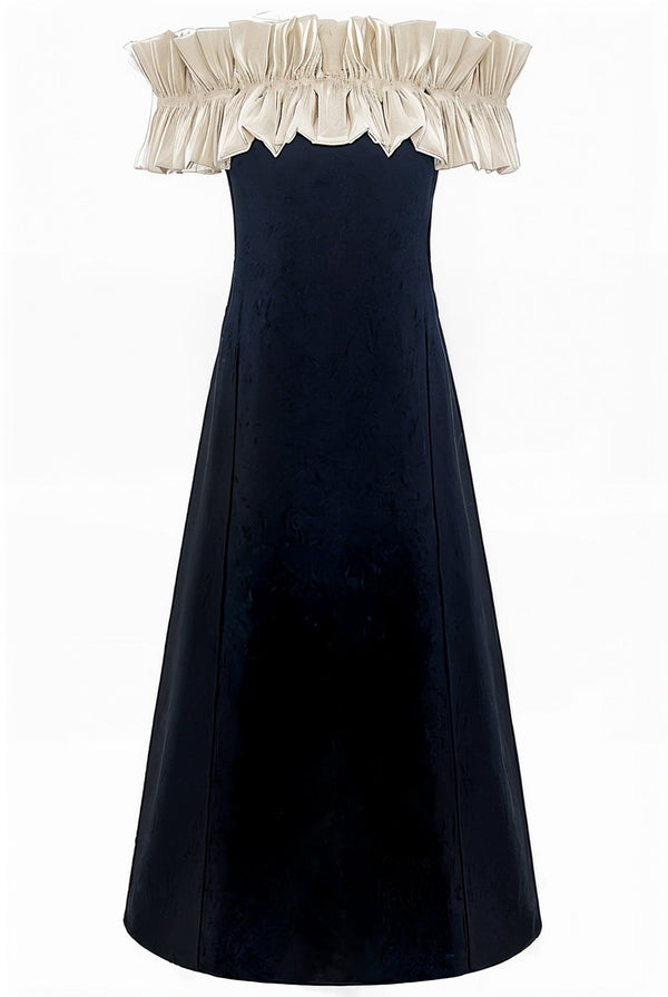 Robe midi noire à volants
