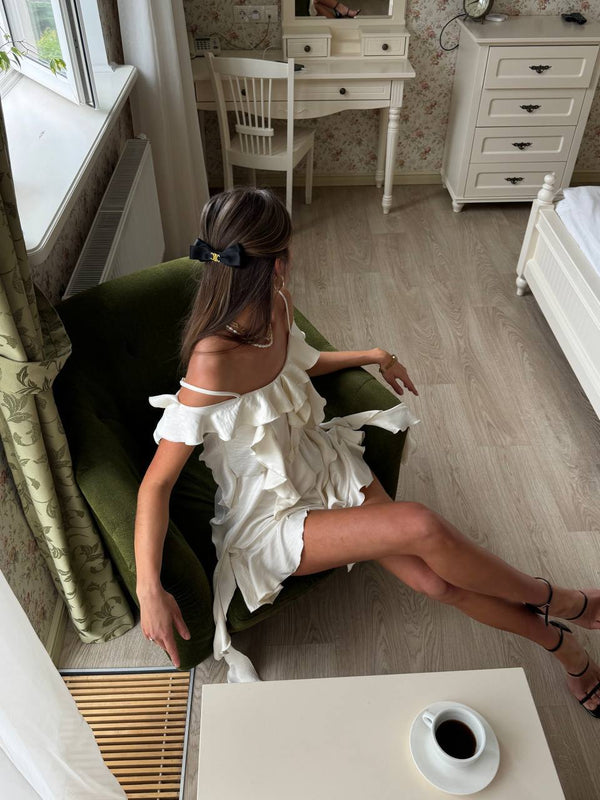 Pearl Crinkle Satin Ruffle Playsuit