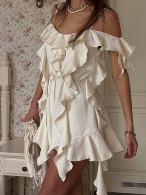 Pearl Crinkle Satin Ruffle Playsuit