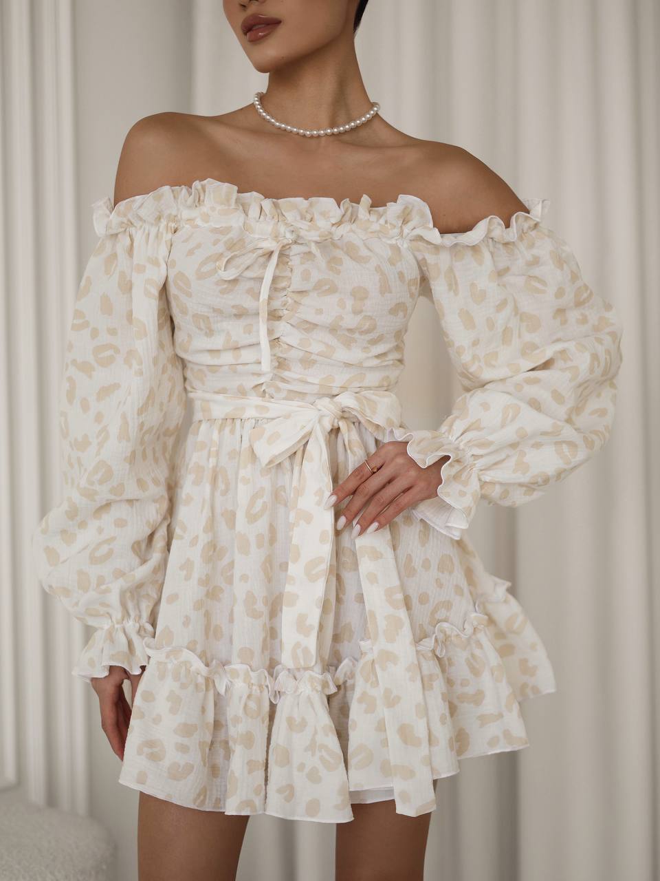Ivory Whisper Off-Shoulder Muslin Dress