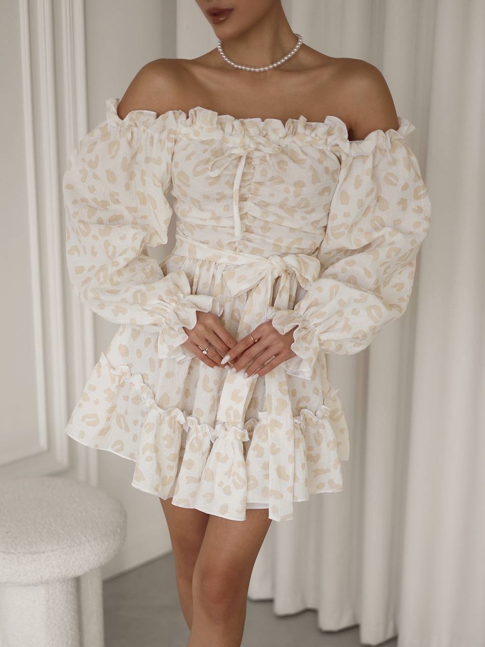 Ivory Whisper Off-Shoulder Muslin Dress