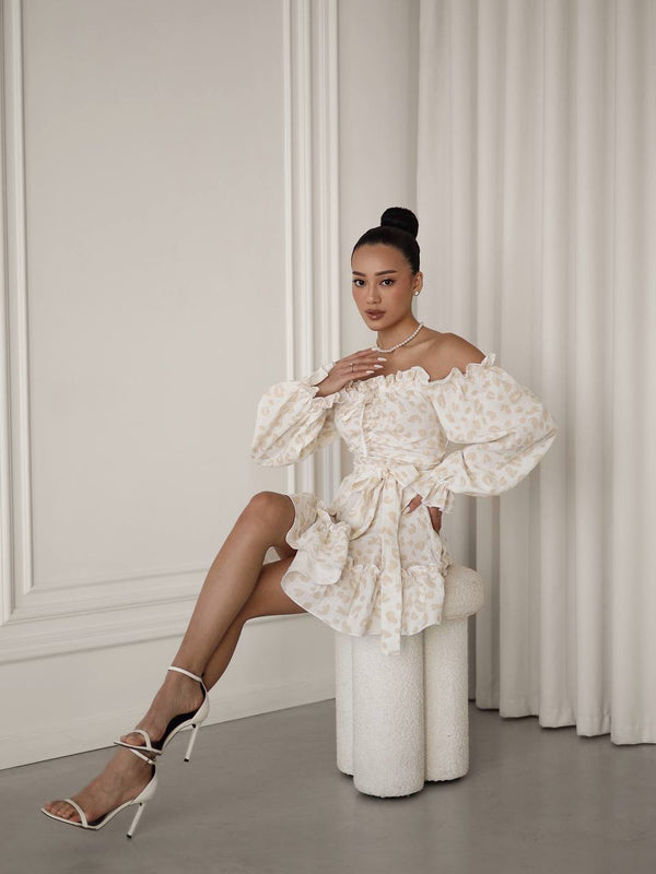 Ivory Whisper Off-Shoulder Muslin Dress