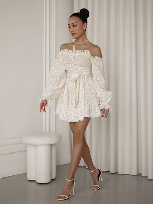 Ivory Whisper Off-Shoulder Muslin Dress