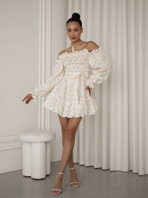 Ivory Whisper Off-Shoulder Muslin Dress