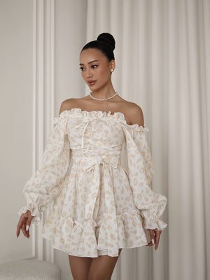 Ivory Whisper Off-Shoulder Muslin Dress