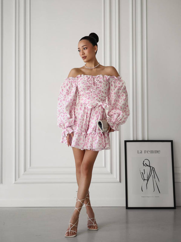 Rosé Kiss Off-Shoulder Muslin Dress