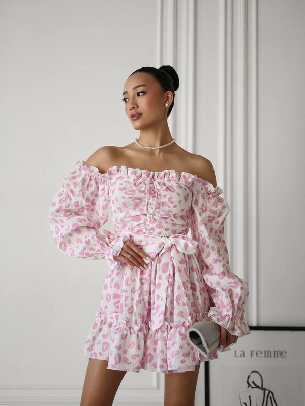Rosé Kiss Off-Shoulder Muslin Dress