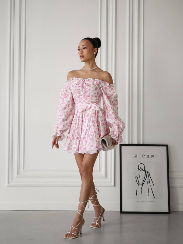 Rosé Kiss Off-Shoulder Muslin Dress