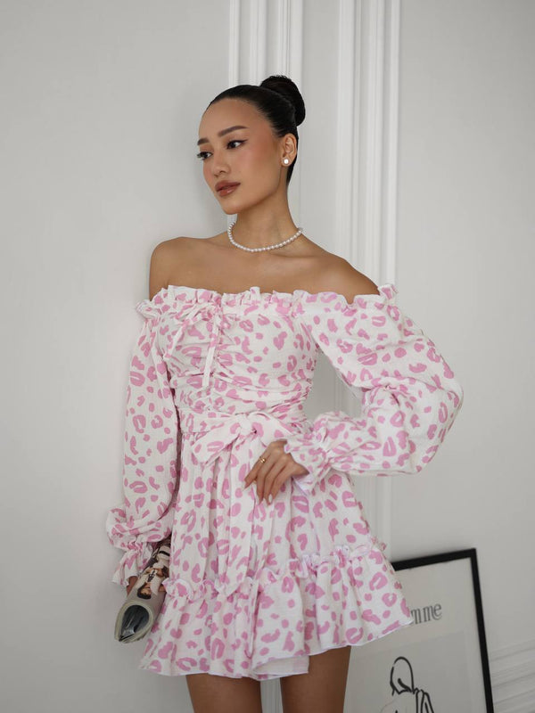Rosé Kiss Off-Shoulder Muslin Dress