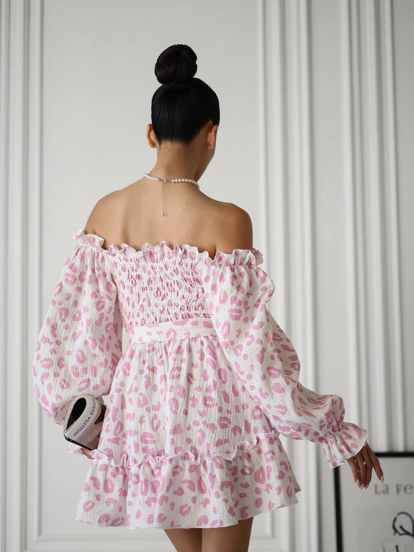 Rosé Kiss Off-Shoulder Muslin Dress