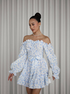 Sky Bloom Off-Shoulder Muslin Dress