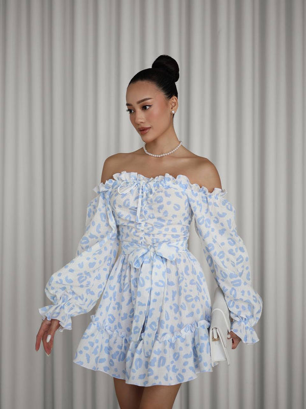 Sky Bloom Off-Shoulder Muslin Dress