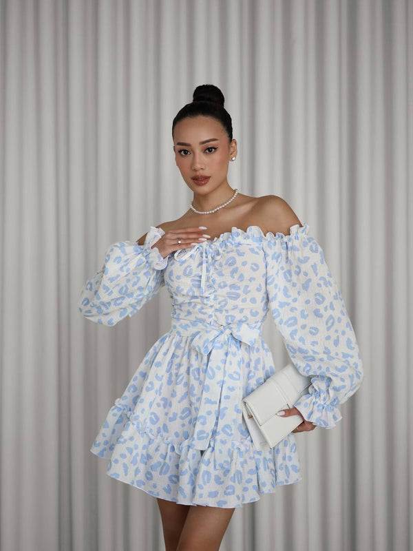 Sky Bloom Off-Shoulder Muslin Dress