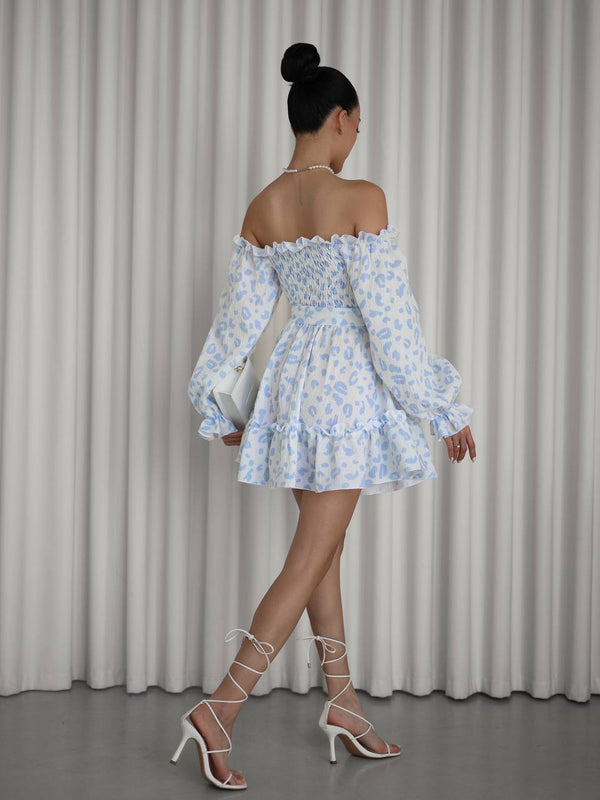Sky Bloom Off-Shoulder Muslin Dress