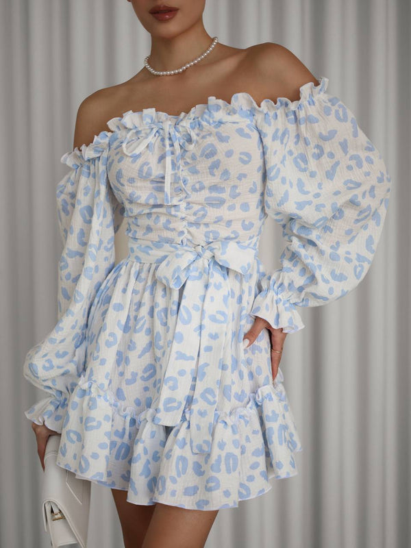 Sky Bloom Off-Shoulder Muslin Dress