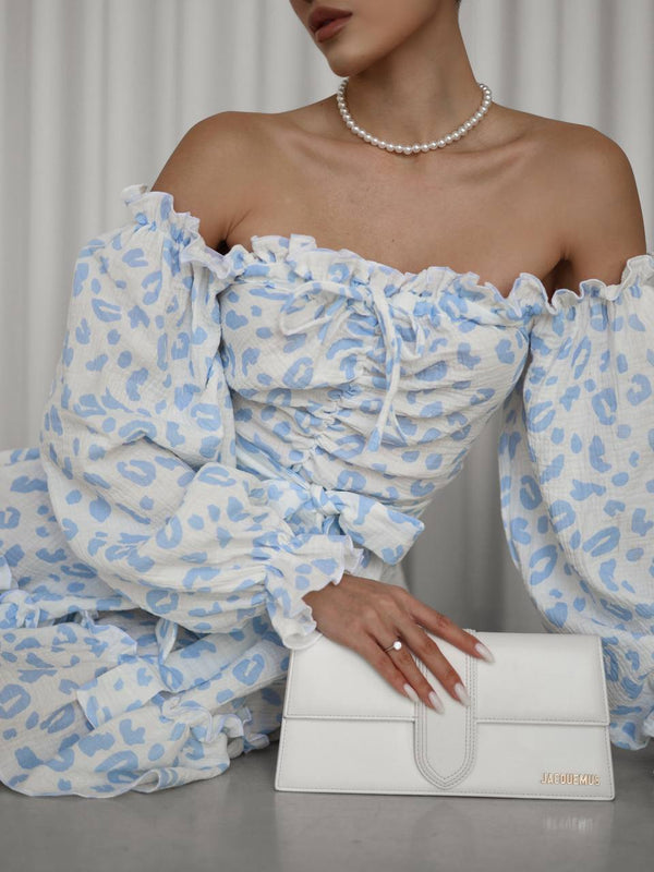 Sky Bloom Off-Shoulder Muslin Dress