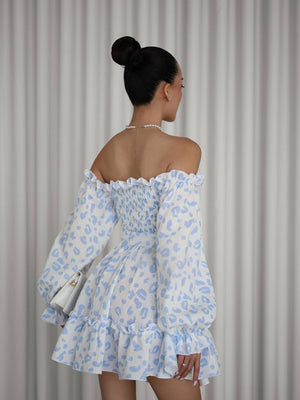Sky Bloom Off-Shoulder Muslin Dress