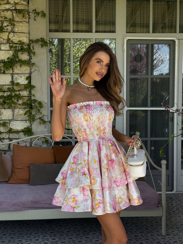 Peony Watercolour Smocked Mini Dress