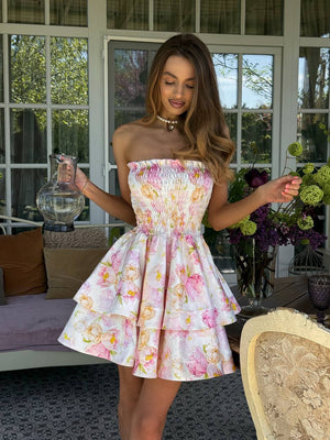 Peony Watercolour Smocked Mini Dress