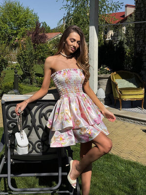 Peony Watercolour Smocked Mini Dress
