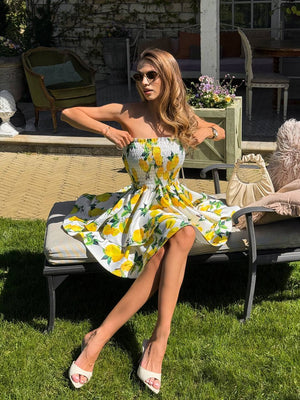 White Lemon Smocked Mini Dress
