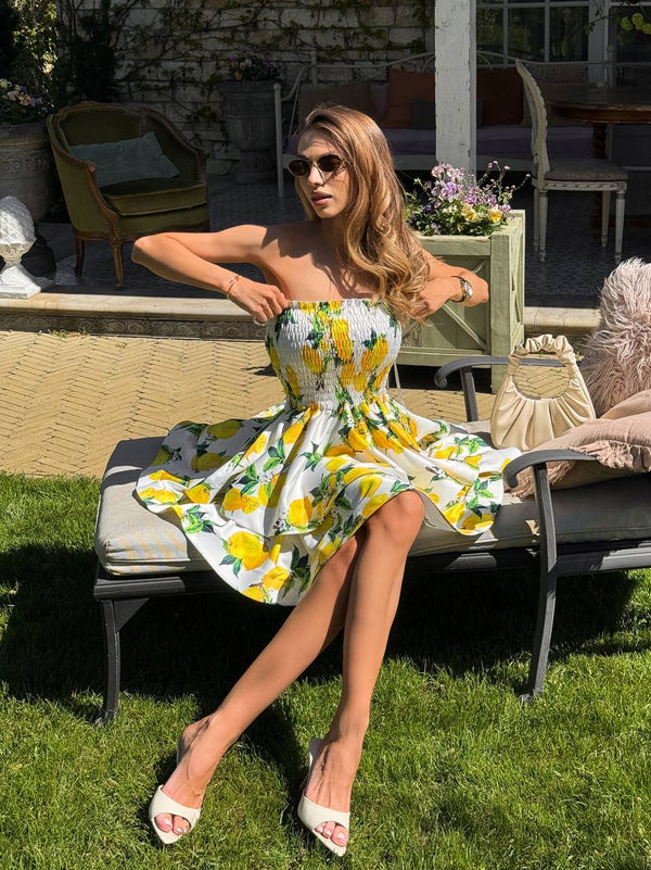 White Lemon Smocked Mini Dress