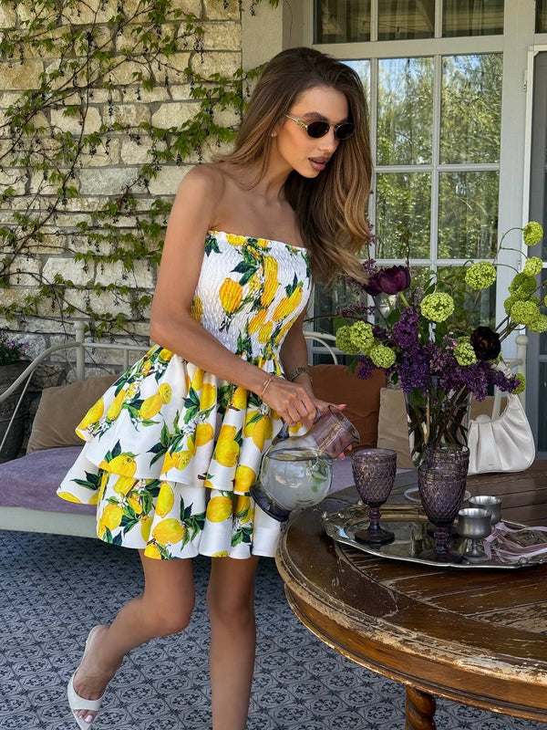 White Lemon Smocked Mini Dress