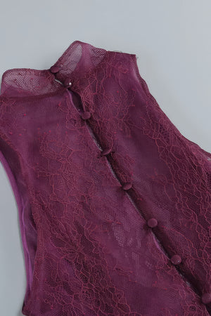 Abito lungo in pizzo bordeaux + guanti