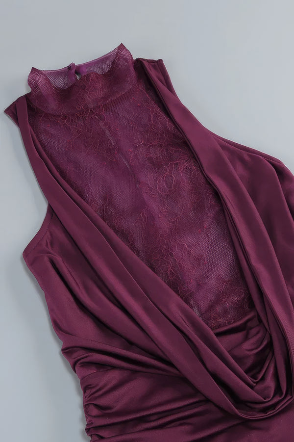 Abito lungo in pizzo bordeaux + guanti