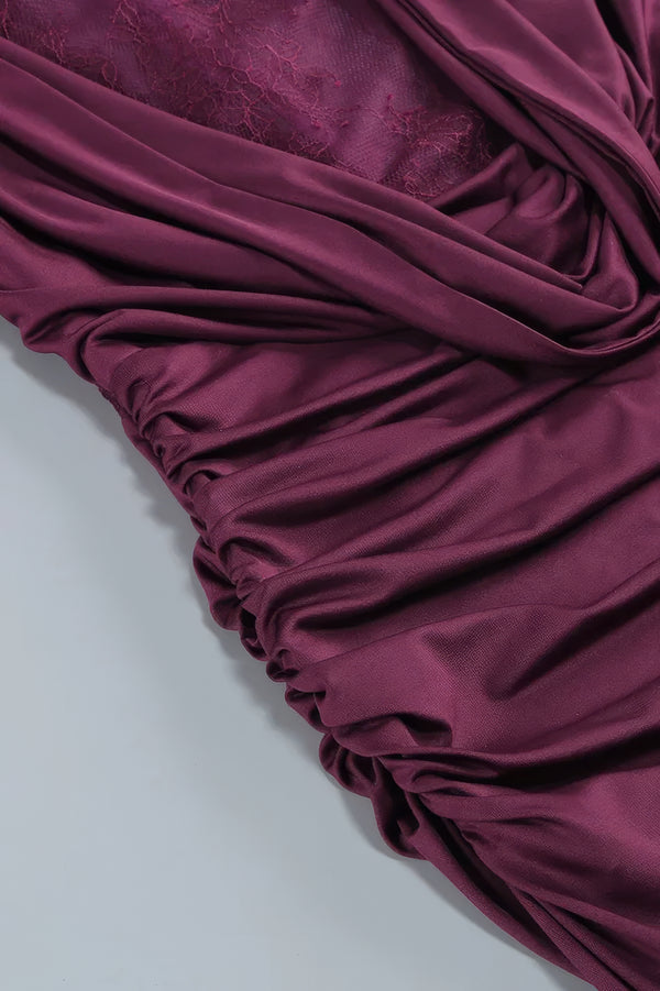 Abito lungo in pizzo bordeaux + guanti