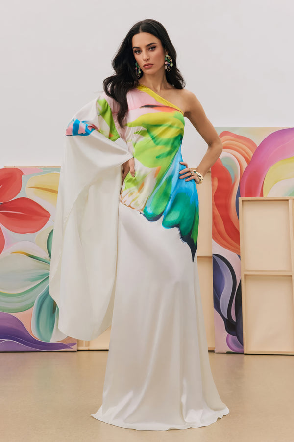 Aquarell One-Shoulder-Kleid
