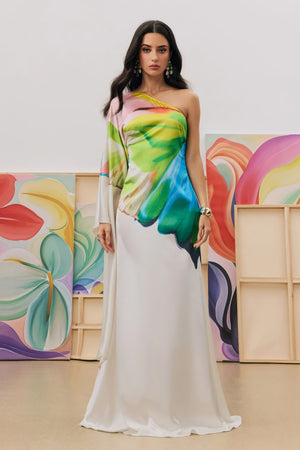 Aquarell One-Shoulder-Kleid