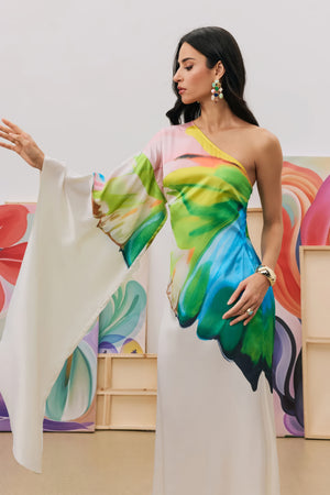 Aquarell One-Shoulder-Kleid