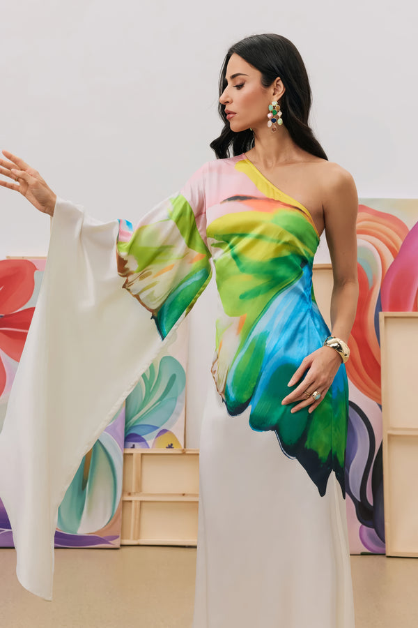 Aquarell One-Shoulder-Kleid