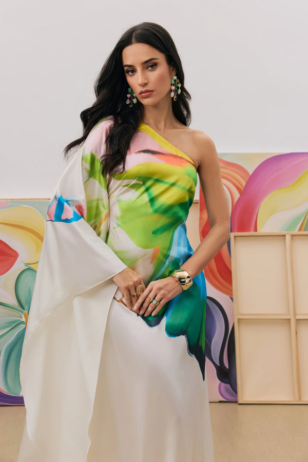 Aquarell One-Shoulder-Kleid