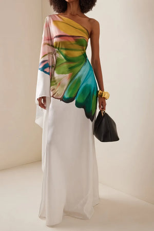 Aquarell One-Shoulder-Kleid