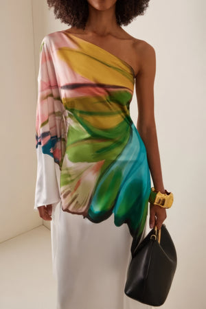 Aquarell One-Shoulder-Kleid