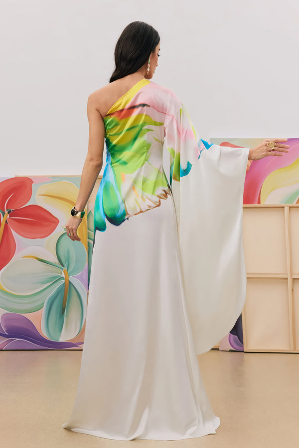 Aquarell One-Shoulder-Kleid