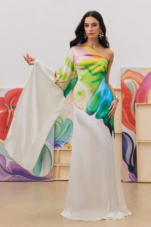Aquarell One-Shoulder-Kleid