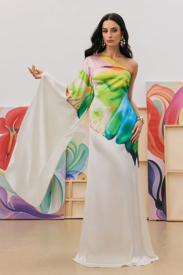 Aquarell One-Shoulder-Kleid